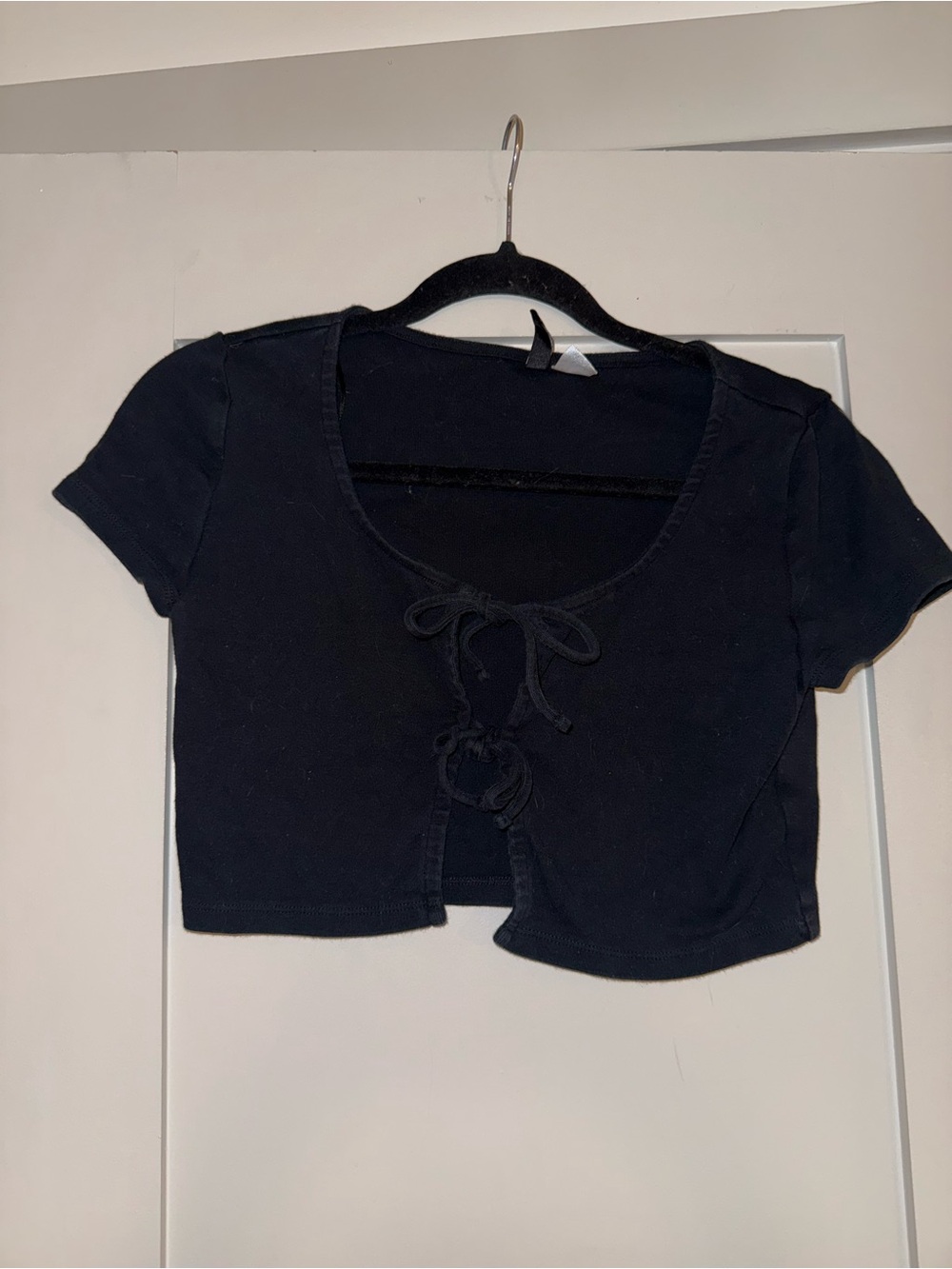Divided Black Tie-Front Cropped Top